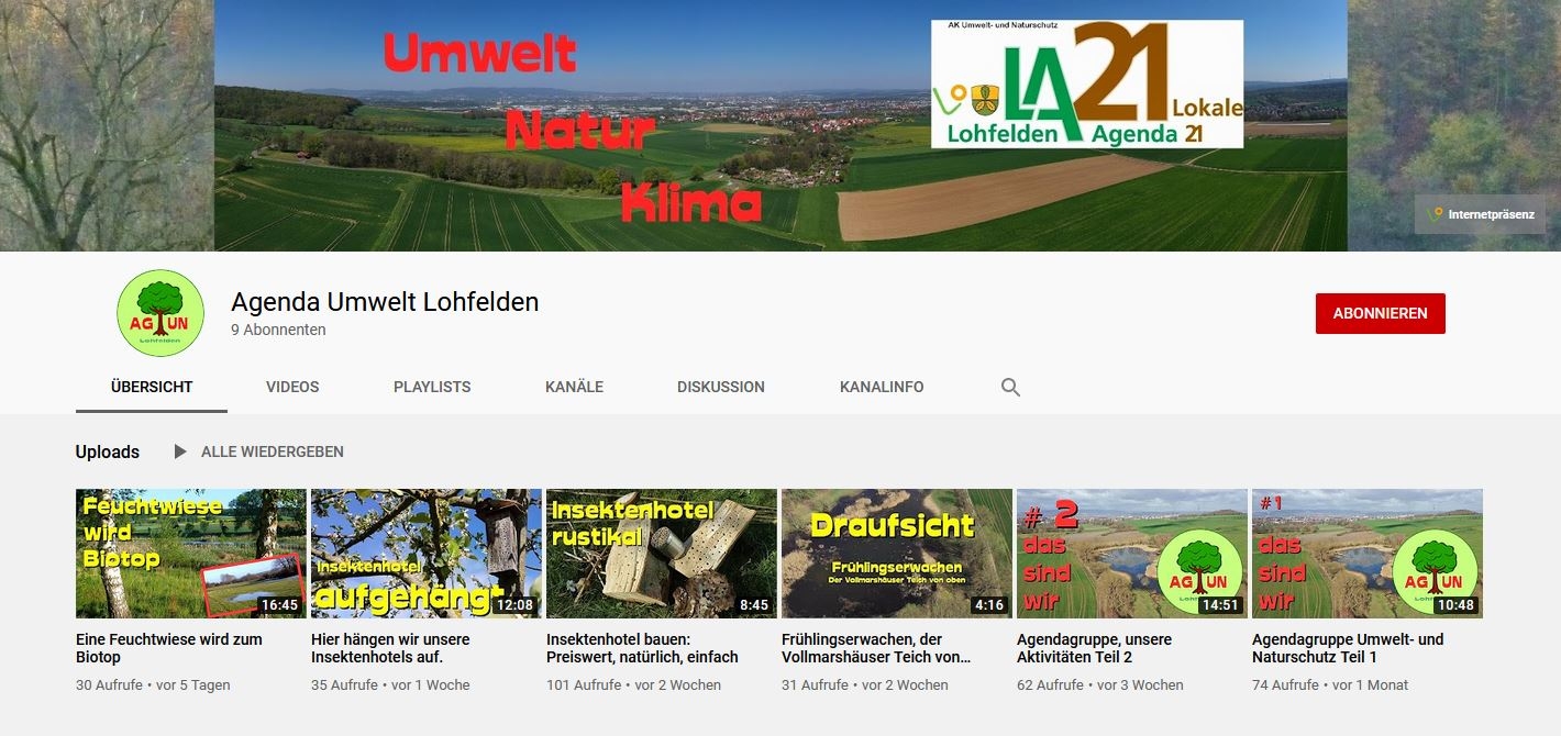 Der Arbeitskreis Umwelt- und Naturschutz präsentiert seinen neuen YouTube-Kanal. Der Arbeitskreis Umwelt- und Naturschutz präsentiert seinen neuen YouTube-Kanal.