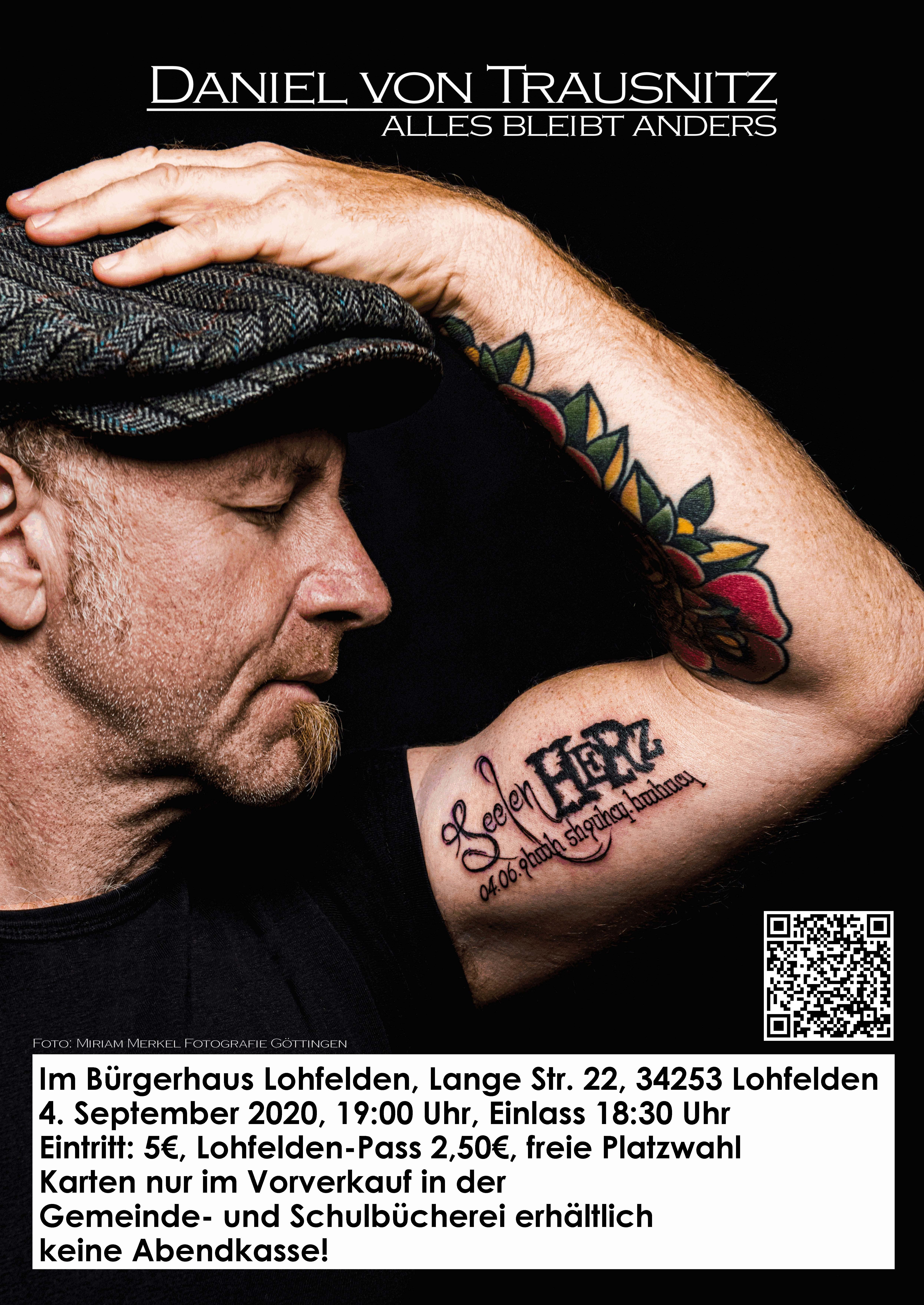 Für die Lesung "alles bleibt anders" mit Daniel von Trausnitz am 4. September 2020 behalten die Eintrittskarten für die ursprünglich am 13. März 2020 geplante Veranstaltung ihre Gültigkeit! 