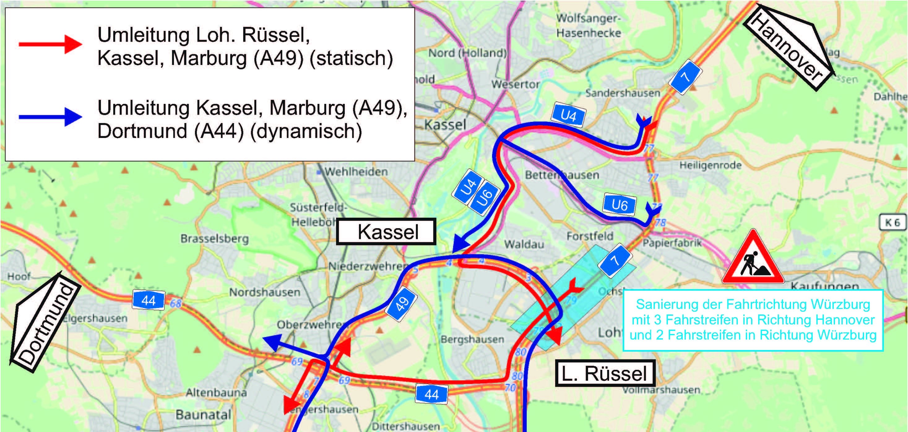 Für die abschließenden Arbeiten an der Fahrbahn wird der Verkehr ab dem 17. September für voraussichtlich vier Wochen komplett auf die Fahrbahn Richtung Norden gelegt. 