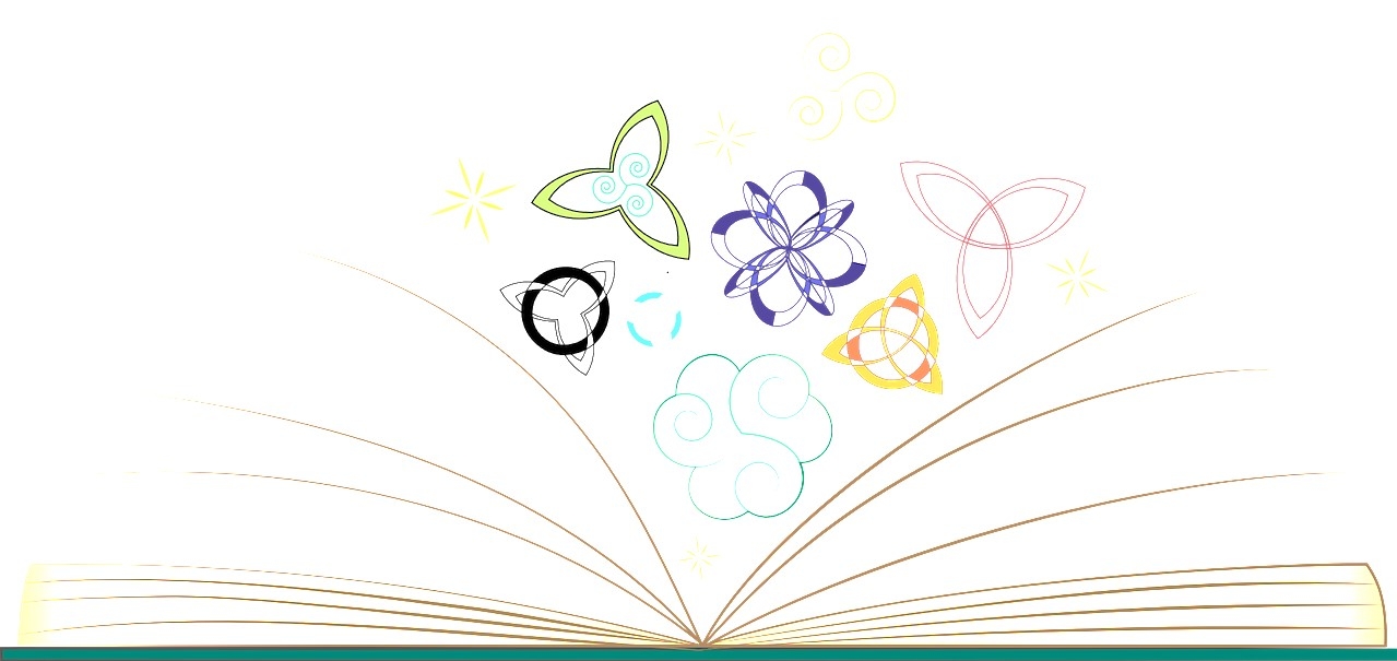 Zeichnung mit einem aufgeschlagenen Buch und bunten Blumen.