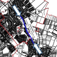 Lageplan zur geplanten Kampfmittelsondierung im Verlauf der Kreisstraße 8 (Ochshäuser Dorfstraße/Kasseler Straße) zwischen der Einmündung Eschweger Straße und der Einmündung Berliner Straße. Es handelt sich um eine unmaßstäbliche Darstellung.