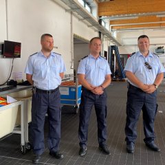Gemeindebrandinspektor Michael Kahl (r.) mit seinen Stellvertretern Markus Orth (l.) und Jan Moog (M.).