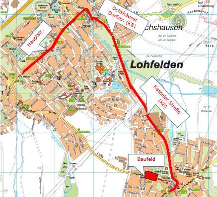 Umleitungsplan für die Vollsperrung der Vollmarshäuser Straße