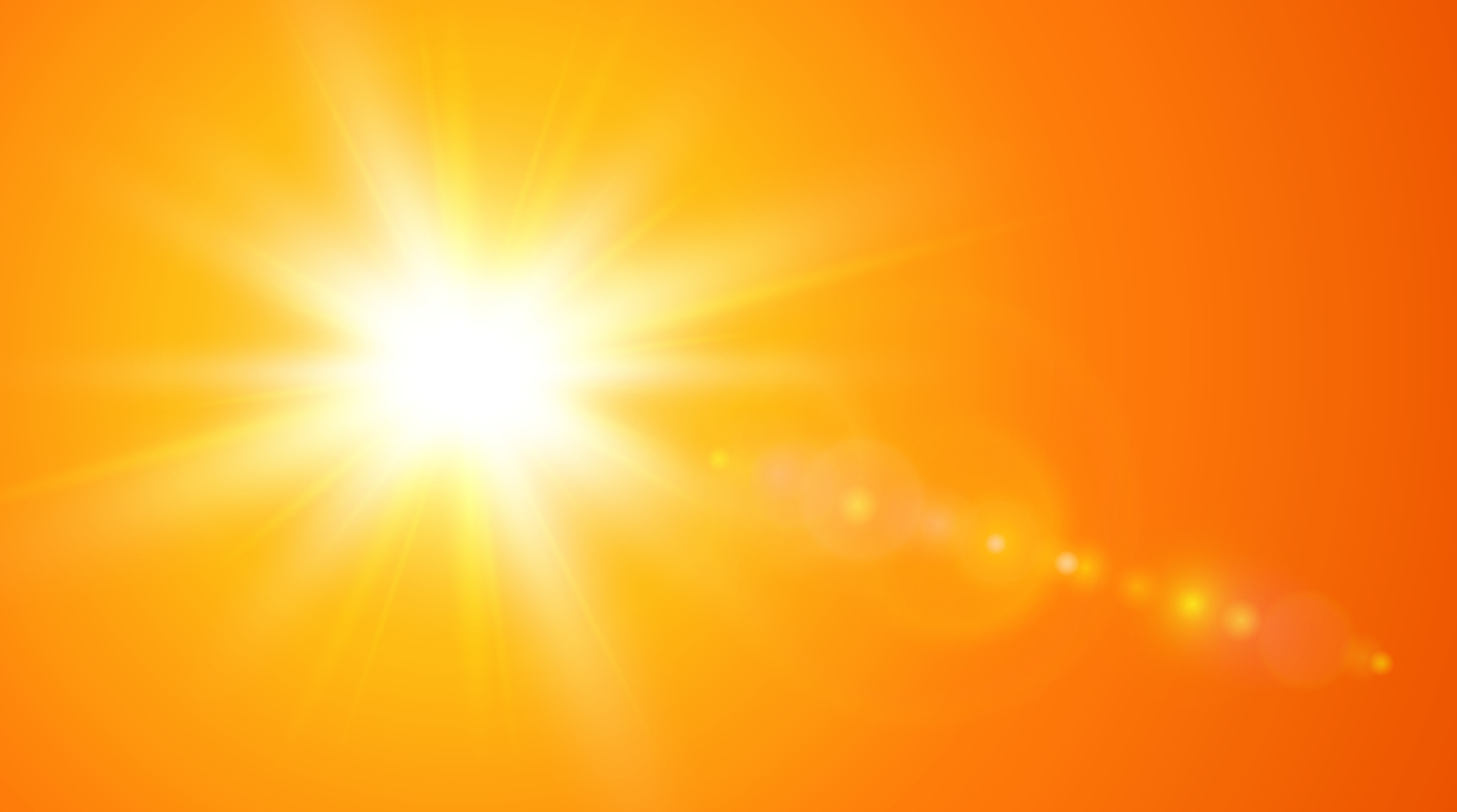 Sonniger Hintergrund, orangefarbene Sonne, heißes Wetterkonzept, Sommerhintergrund