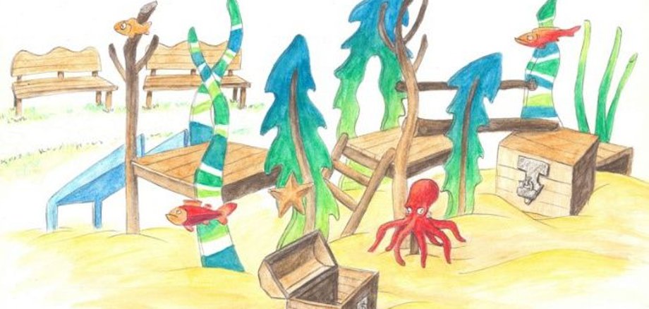 Der Sandspielbereich für Kleinkinder bekommt zusätzlich eine Teilüberdachung und einen Sandaufzug.