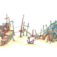 Das Spielschiff für die größeren Kinder bietet ein Balancierseil und ein Turnreck.