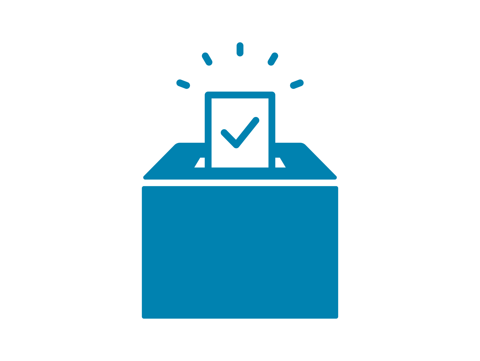 Symbole für Abstimmungen, Wahlen und Umfragen. Einfache Illustrationen zu Wahlurnen, Wahllokalen, Umfragen, Kommunalwahlen und Stimmzetteln.